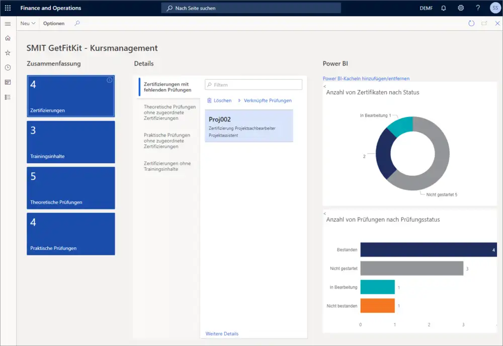 Screenshot aus dem Kursmanagement des SMIT GetFitKits
