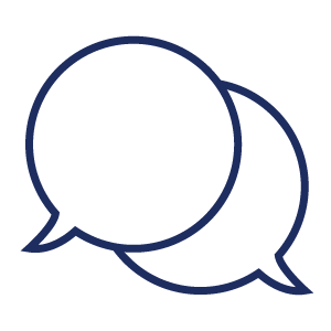 Icon für Dynamics-365-Beratung: Illustration zweier Sprechblasen, dunkelblaue Linien auf transparentem Hintergrund