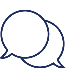Icon für Dynamics-365-Beratung: Illustration zweier Sprechblasen, dunkelblaue Linien auf transparentem Hintergrund