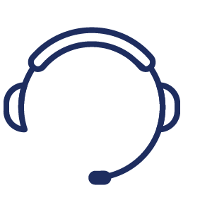 Icon für Dynamics-365-Support: Illustration eines Headsets, dunkelblaue Linien auf transparentem Hintergrund