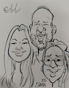 Karikatur von den Sven Mahn IT Mitarbeitenden Christina Korff, Stefan Falkenhagen und Linh Schmidt