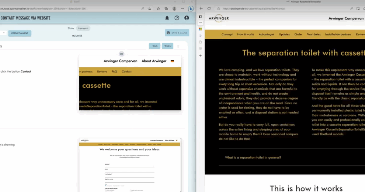 Zwei sich gegenüberstehende Screenshots: Links vom Sören-Tool, rechts von der Arwinger-Website
