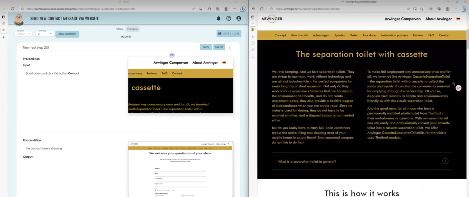 Zwei sich gegenüberstehende Screenshots: Links vom Sören-Tool, rechts von der Arwinger-Website