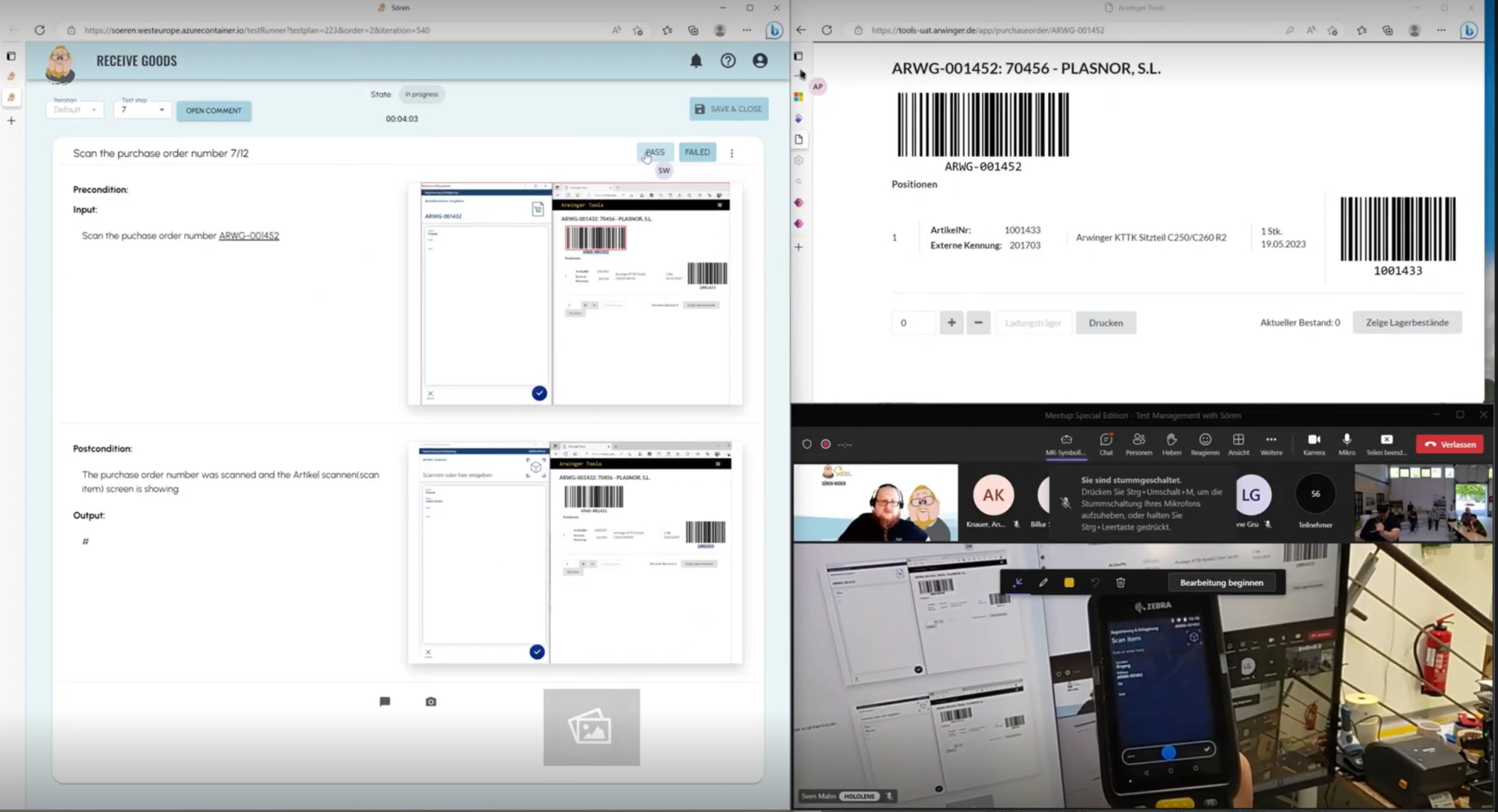 Eine Kombination aus drei Screenshots: Links vom Sören-Tool, rechts oben von Arwinger-Tools und rechts unten vom Meetup (Microsoft Teams)