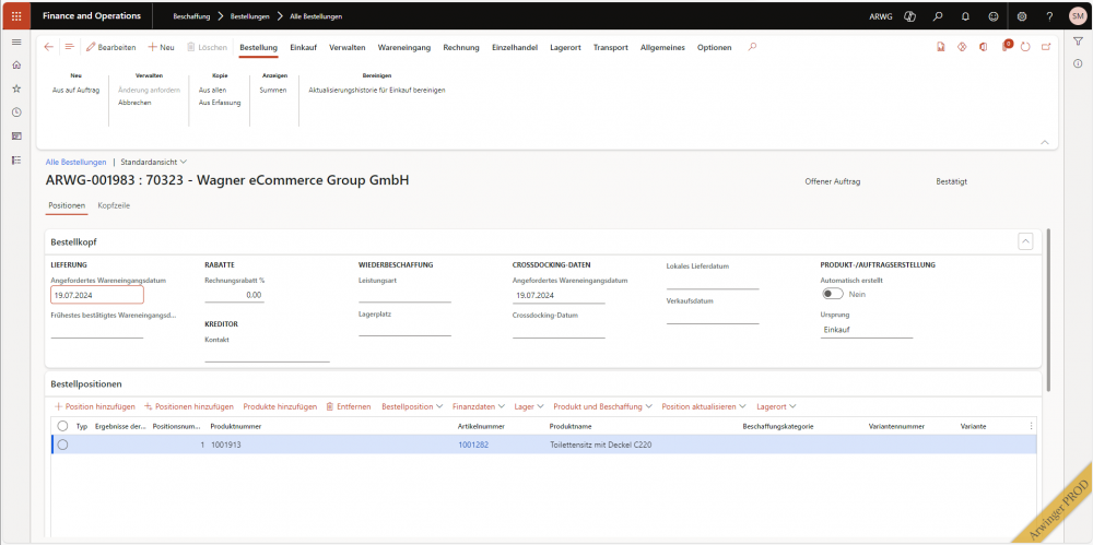 Screenshot aus Microsoft Dynamics 365 Finance und Supply Chain Management