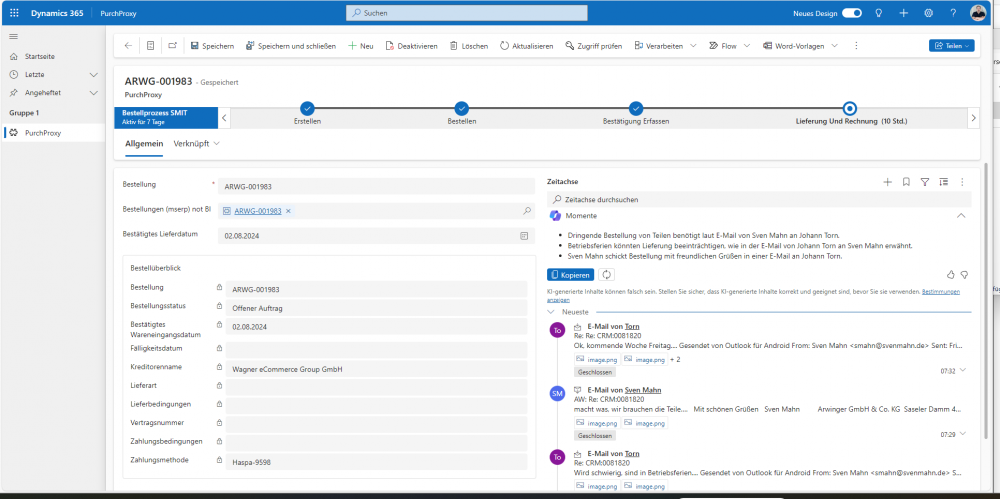Screenshot aus Microsoft Dynamics 365 Sales